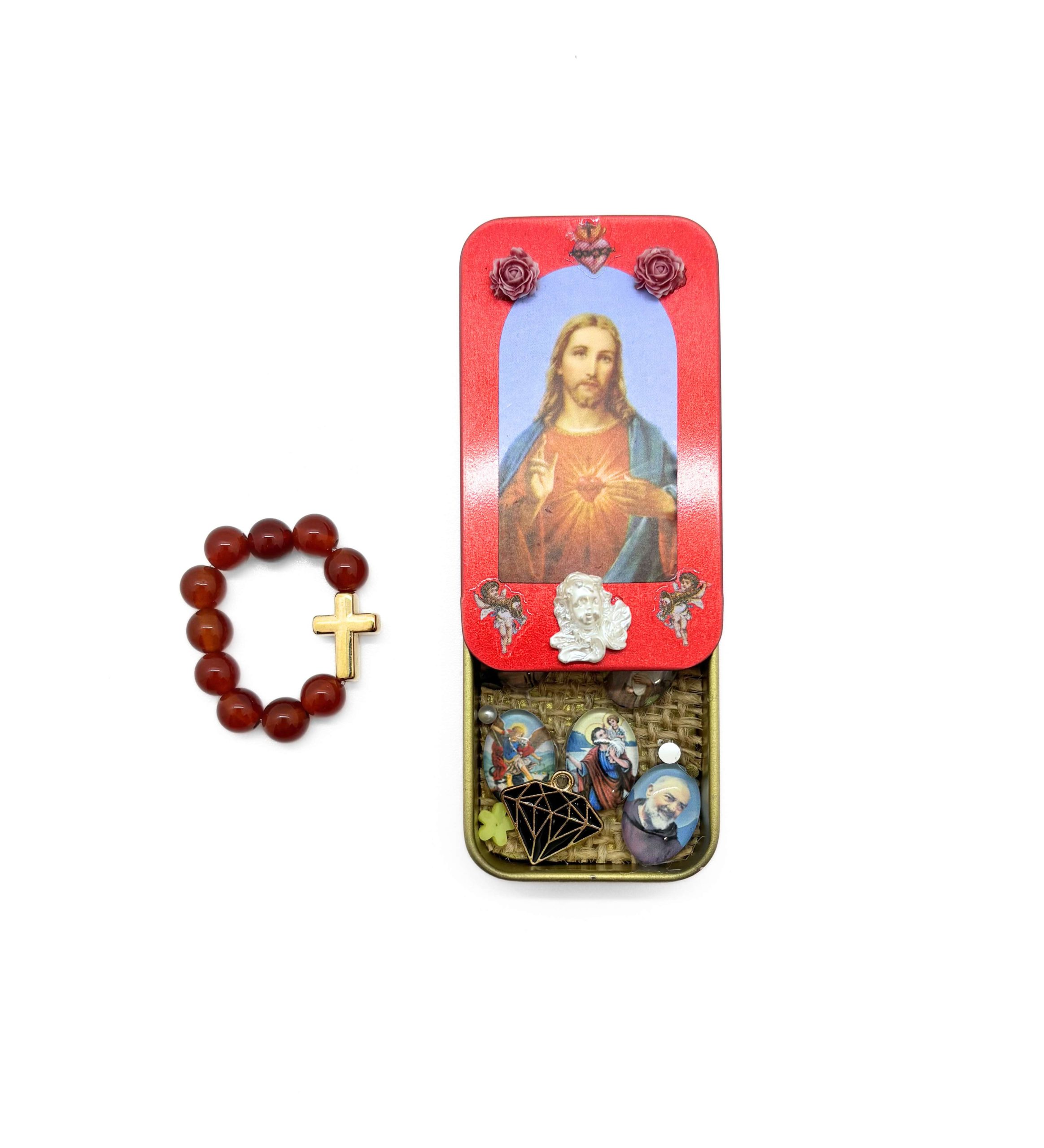 Ecrin de protection Jésus et dizainier en Cornaline – Image 2