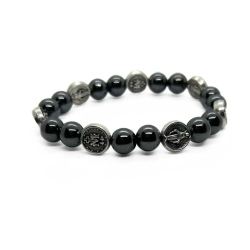 Bracelet en Hématite et Médaille Miraculeuse Vierge Marie