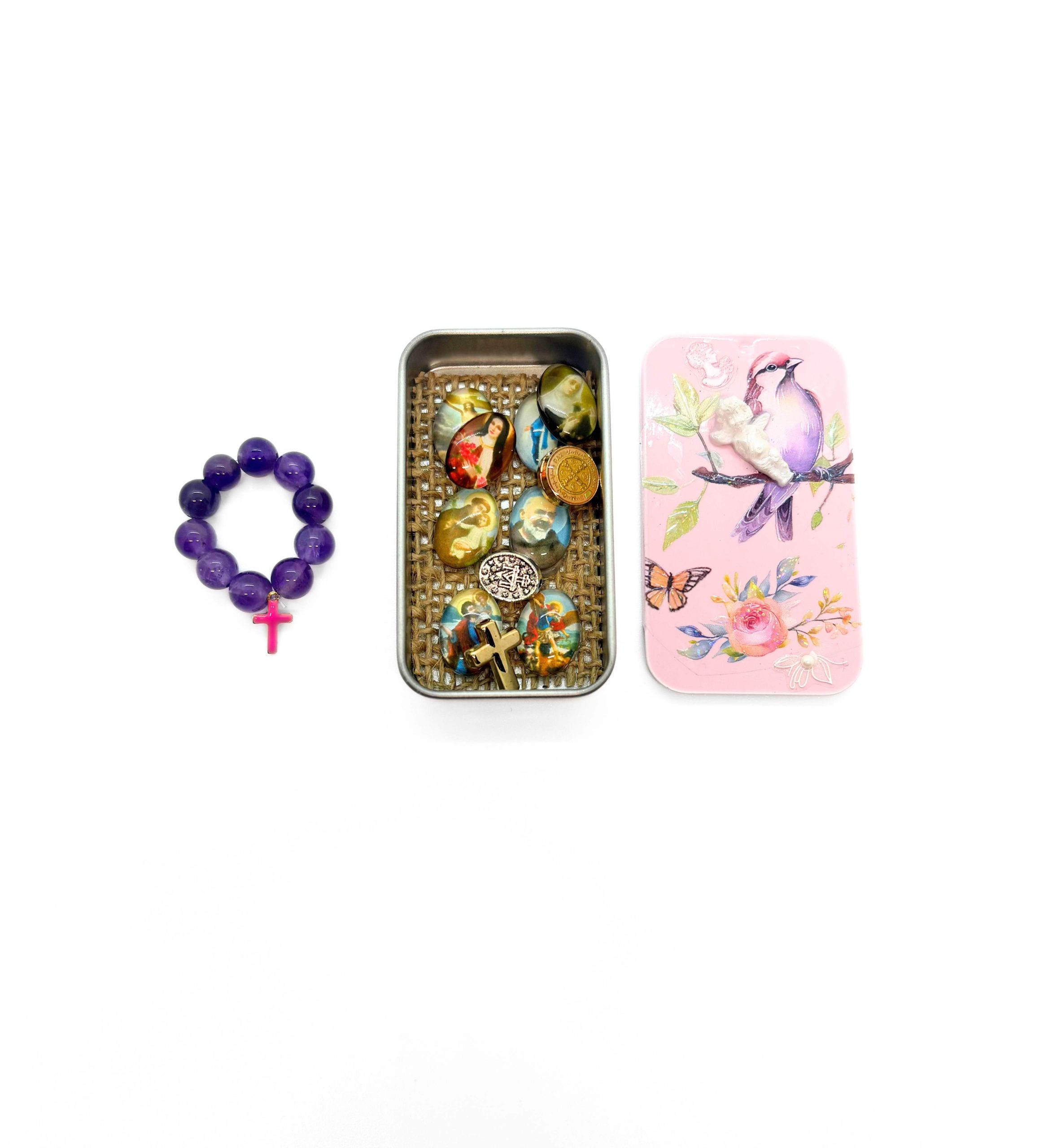 Ecrin de protection oiseau et dizainier en Améthyste
